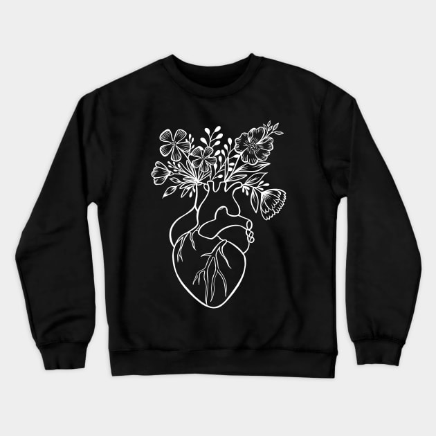 Floral Human Heart Anatomy | Line Art Crewneck Sweatshirt by Lizzamour